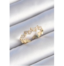 Pirinç Gold Renk Zikzak Zirkon Taşlı İnci Detay Kadın Yüzük - TJ-BYK3460