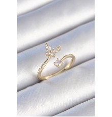 Pirinç Gold Renk Zirkon Taşlı Kelebek Model Kadın Yüzük - TJ-BYK3468