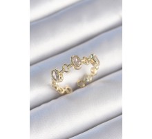 Pirinç Gold Renk Zirkon Taşlı Yuvarlak Zincir Model Kadın Yüzük - TJ-BYK3470
