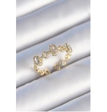 Pirinç Gold Renk Zirkon Taşlı Yuvarlak Zincir Model Kadın Yüzük - TJ-BYK3470