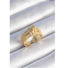 Pirinç Gold Renk Zirkon Taşlı Düğüm Model Kadın Yüzük - TJ-BYK3476