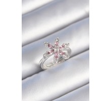 Pirinç Gümüş Renk Pembe Zirkon Taşlı Çiçek Model Kadın Yüzük - TJ-BYK3482