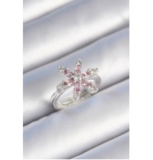 Pirinç Gümüş Renk Pembe Zirkon Taşlı Çiçek Model Kadın Yüzük - TJ-BYK3482