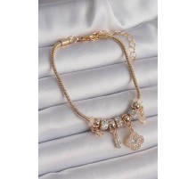 316L Çelik Gold Renk Zincir Sallantı Zirkon Taşlı Yonca Model Charm Kadın Bileklik - TJ-BB6516
