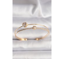 Pirinç Gold Renk Zirkon Taşlı Kalp Model Kadın Bileklik - TJ-BB6529