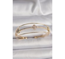 Pirinç Gold Renk Zirkon Taşlı Yonca Model Kadın Bileklik - TJ-BB6532