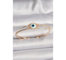 Pirinç Gold Renk Zirkon Taşlı Göz Model Kadın Bileklik - TJ-BB6536