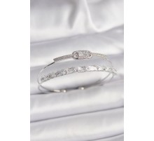 Pirinç Gümüş Renk Kare Zirkon Taşlı Kadın Bileklik - TJ-BB6544
