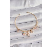 Pirinç Gold Renk Çoklu Sallantı Zirkon Taşlı Yıldız Figür Charm Bileklik - TJ-BB6546