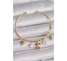Pirinç Gold Renk Sallantı Zirkon Taşlı Kiraz Figür Ağaç Detay Charm Bileklik - TJ-BB6553