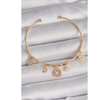 Pirinç Gold Renk Sallantı Zirkon Taşlı Yonca Figür Charm Bileklik - TJ-BB6554