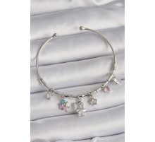 Pirinç Gümüş Renk Sallantı Zirkon Taşlı Yıldız Çoklu Figür Charm Bileklik - TJ-BB6559