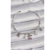Pirinç Gümüş Renk Sallantı Kiraz Figür Ağaç Detay Charm Bileklik - TJ-BB6563