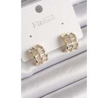 Pirinç Gold Renk Çift Sıra Zirkon Taşlı Kadın Küpe - TJ-BKP9756