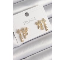 Pirinç Gold Renk Zirkon Taşlı 3'Lü Sallantı Yıldız Model Kadın Küpe - TJ-BKP9758
