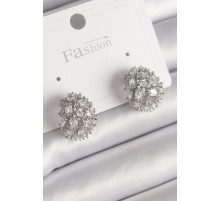 Pirinç Gümüş Renk Zirkon Taşlı Kadın Küpe - TJ-BKP9795