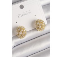 Pirinç Gold Renk Zirkon Taşlı Kadın Küpe - TJ-BKP9796