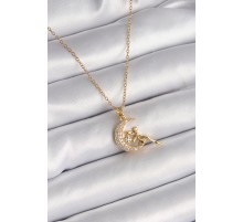 316L Çelik Gold Renk Zincir Zirkon Taşlı Peri Figür Kadın Kolye - TJ-BKO9581