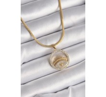 316L Çelik Gold Renk İtalyan Zincir Zirkon Taşlı Göz Model Kadın Kolye - TJ-BKO9593
