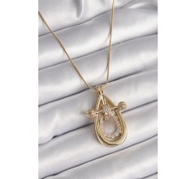 316L Çelik Gold Renk Zincir Zirkon Taşlı Damla Model Kadın Kolye - TJ-BKO9607