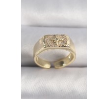 Pirinç Gold Renk Zirkon Taşlı Kutup Yıldız İşleme Kadın Yüzük - TJ-BYK3496