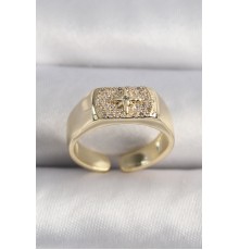 Pirinç Gold Renk Zirkon Taşlı Kutup Yıldız İşleme Kadın Yüzük - TJ-BYK3496