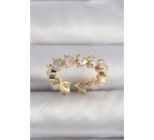 Pirinç Gold Renk Kalp Zirkon Taşlı VIP Seri Kadın Yüzük - TJ-BYK3500