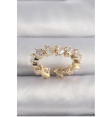 Pirinç Gold Renk Kalp Zirkon Taşlı VIP Seri Kadın Yüzük - TJ-BYK3500