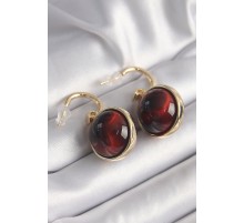 Pirinç Gold Renk Kırmızı Doğal Taşlı Vintage Kadın Küpe - TJ-BKP9806
