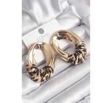 Pirinç Gold Renk Leopar Desen Halka Model Vintage Kadın Küpe - TJ-BKP9810