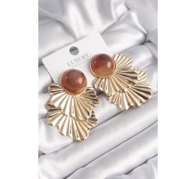 Pirinç Gold Renk Kahverengi Boncuk Yaprak Model Vintage Kadın Küpe - TJ-BKP9815
