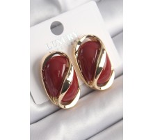 Pirinç Gold Renk Kırmızı Oval Vintage Kadın Küpe - TJ-BKP9819
