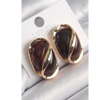 Pirinç Gold Renk Kahverengi Oval Vintage Kadın Küpe - TJ-BKP9821