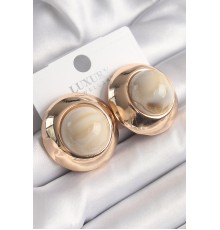 Pirinç Gold Renk Beyaz Doğal Taşlı Daire Model Vintage Kadın Küpe - TJ-BKP9826