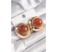 Pirinç Gold Renk Turuncu Doğal Taşlı Vintage Kadın Küpe - TJ-BKP9828