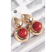 Pirinç Gold Renk Damla Model Kırmızı Doğal Taşlı Vintage Kadın Küpe - TJ-BKP9829