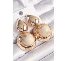Pirinç Gold Renk Damla Model Beyaz Zirkon Taşlı Vintage Kadın Küpe - TJ-BKP9830