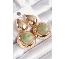 Pirinç Gold Renk Damla Model Su Yeşili Doğal Taşlı Vintage Kadın Küpe - TJ-BKP9831
