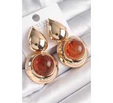 Pirinç Gold Renk Damla Model Turuncu Doğal Taşlı Vintage Kadın Küpe - TJ-BKP9832