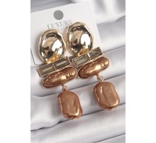 Pirinç Gold Renk Zirkon Taşlı Kahverengi İnci Ezme Model Vintage Kadın Küpe - TJ-BKP9833