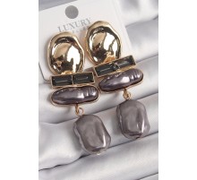 Pirinç Gold Renk Zirkon Taşlı Füme İnci Ezme Model Vintage Kadın Küpe - TJ-BKP9834