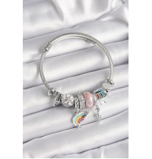 Gümüş Renk Zirkon Taşlı Gök Kuşağı Figür Charm Bileklik - TJ-BB6590