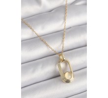 316L Çelik Zincir Gold Renk Beyaz Kedi Göz Model Kadın Kolye - TJ-BKO9609