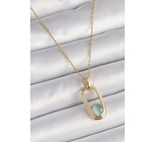 316L Çelik Gold Renk Zincir Mavi Kedi Göz Model Kadın Kolye - TJ-BKO9610