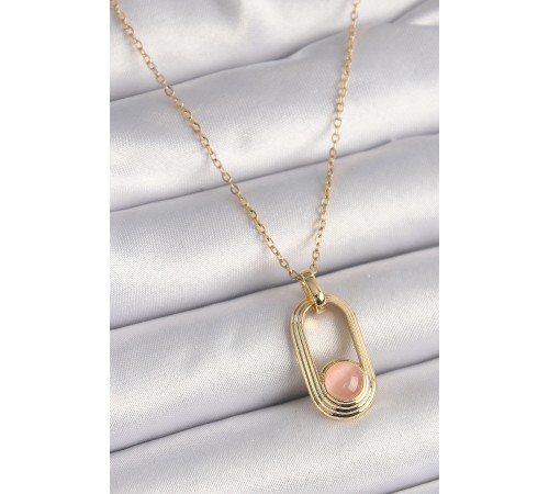 316L Çelik Gold Renk Pembe Kedi Göz Model Kadın Kolye - TJ-BKO9611 316L Çelik Gold Renk Pembe Kedi Göz Model Kadın Kolye - TJ-BKO9611