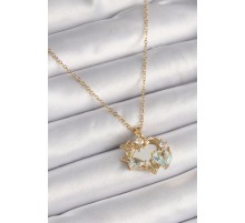 316L Çelik Gold Renk Zincir Ayna Kalp Model Zirkon Taşlı Kalp Model Kadın Kolye - TJ-BKO9632