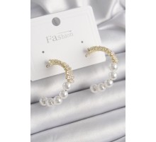 Pirinç Gold Renk İncili Zirkon Taşlı Halka Model Kadın Küpe - TJ-BKP9852