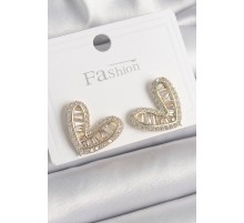 Pirinç Gold Renk Zirkon Taşlı Kalp Model Kadın Küpe - TJ-BKP9858