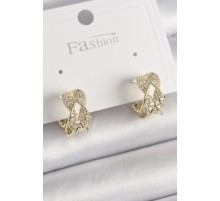 Pirinç Gold Renk Zirkon Taşlı Burgu Halka Model Kadın Küpe - TJ-BKP9864