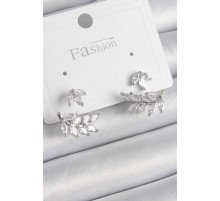 Pirinç Gümüş Renk Zirkon Taşlı Yaprak Model Kadın Küpe - TJ-BKP9867